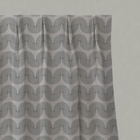 Grey Patterned Linen Pleated Curtains - Ofira Greige - Natural base fabric.