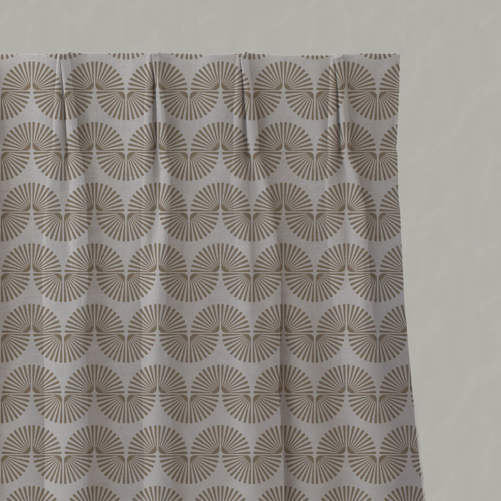 Brown Patterned Linen Pleated Curtains - Ofira Sand - Natural base fabric.