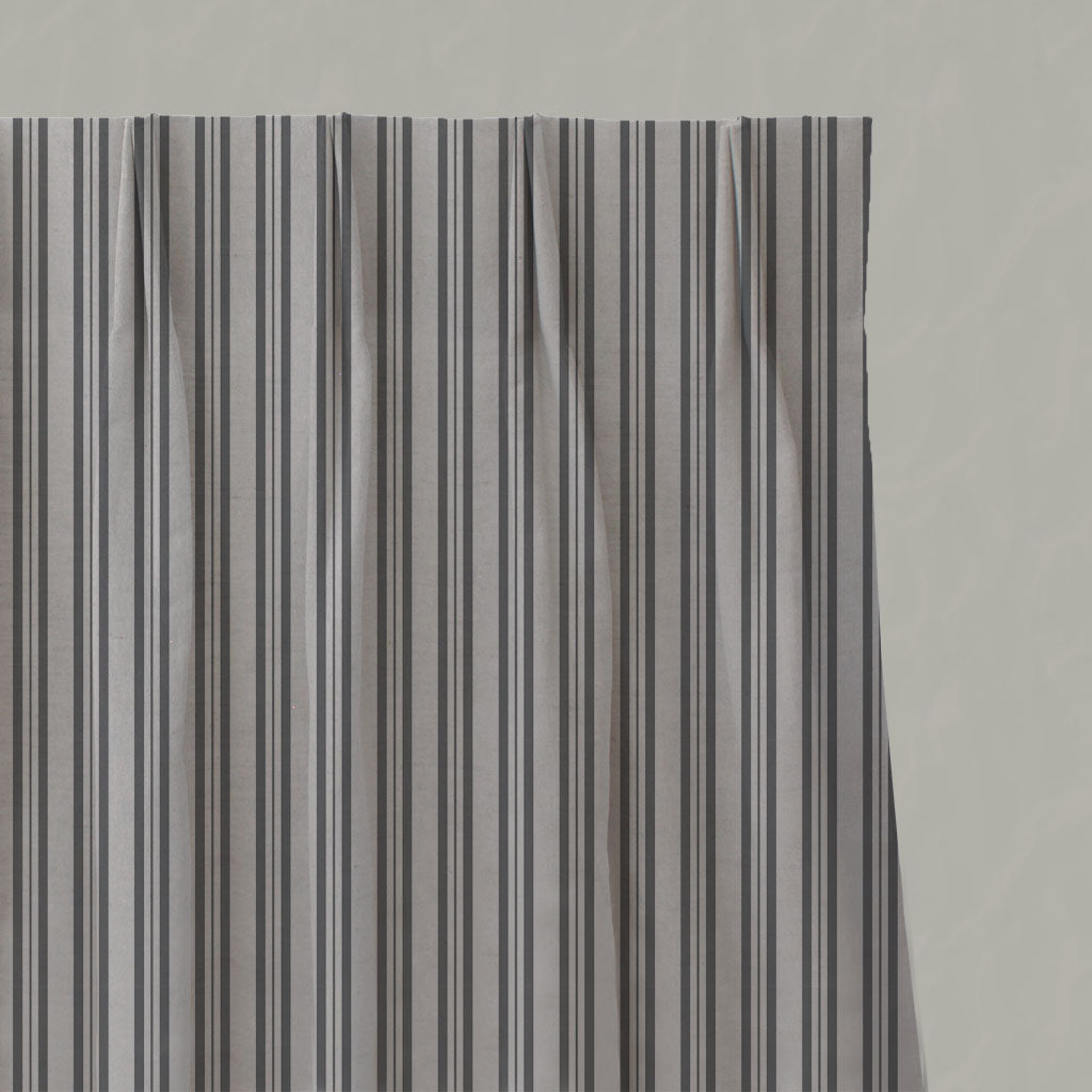 Grey Striped Linen Pleated Curtains - Olga Ash - Natural base fabric.