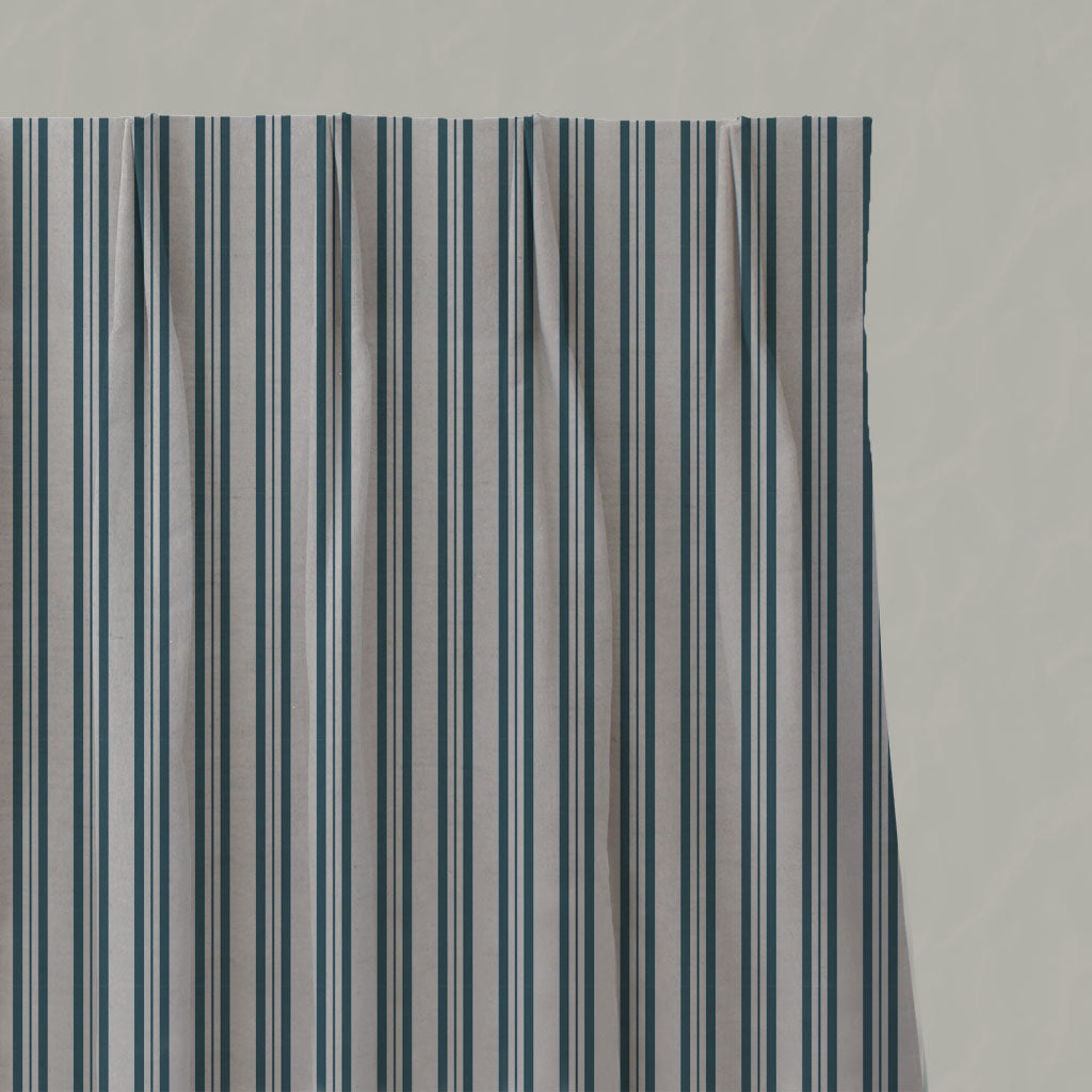 Blue Striped Linen Pleated Curtains - Olga Blue Stone - Natural base fabric.