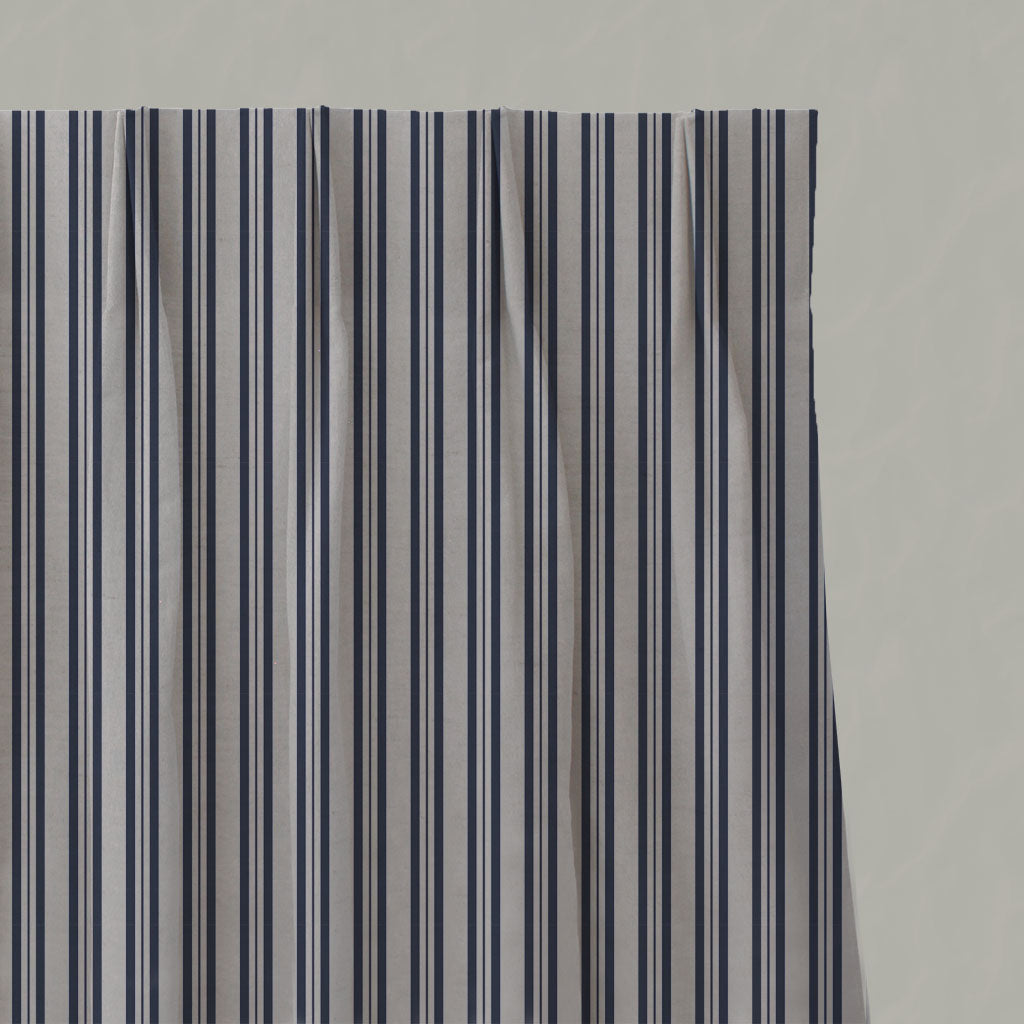 Blue Striped Linen Pleated Curtains - Olga Deep Blue - Natural base fabric.