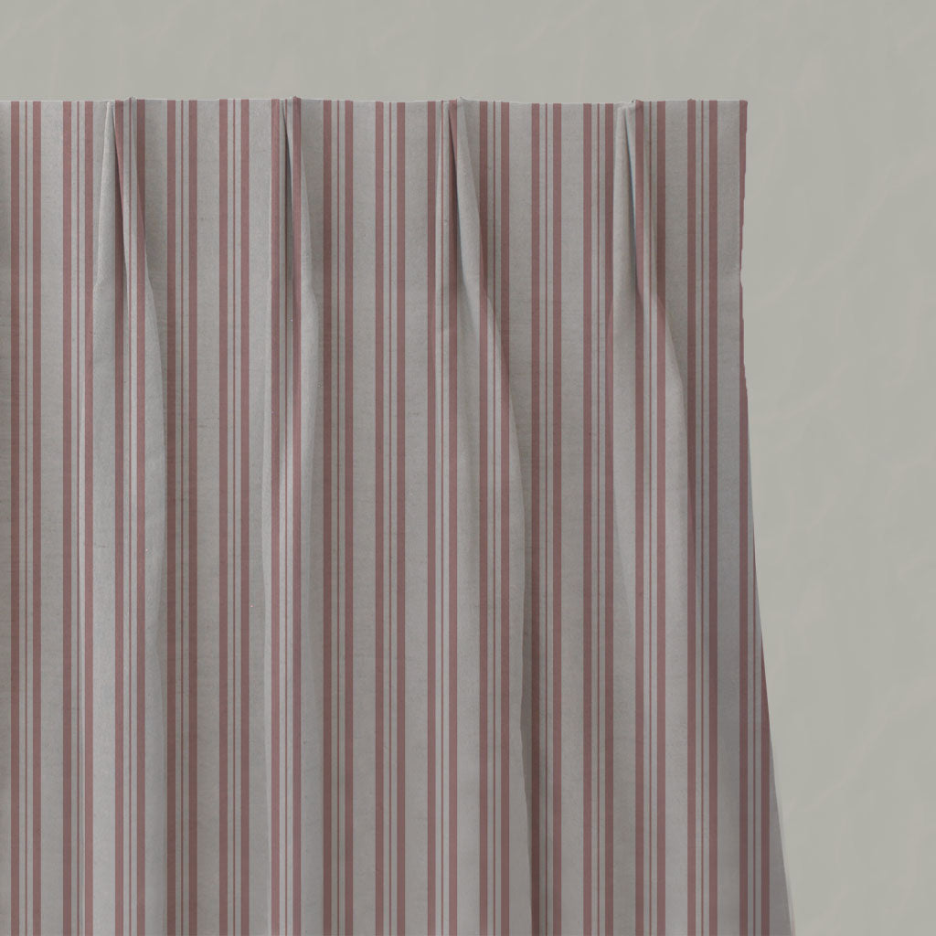 Pink Striped Linen Pleated Curtains - Olga Dusty Pink - Natural base fabric.