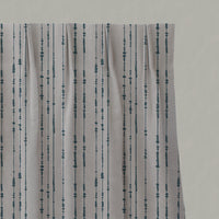 Blue Patterned Linen Pleated Curtains - Pearls Blue Stone - Natural base fabric.