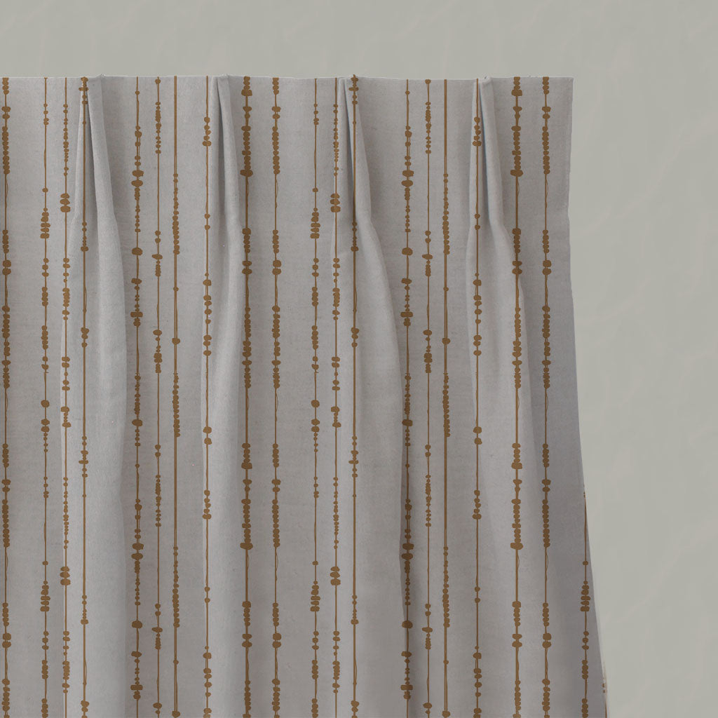 Orange / Yellow Patterned Linen Pleated Curtains - Pearls Gold Ochre - Natural base fabric.