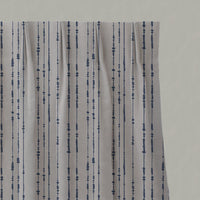Blue Patterned Linen Pleated Curtains - Pearls Night Blue - Natural base fabric.