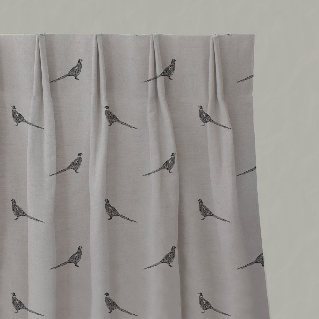Black Kids Linen Pleated Curtains - Pheasant Noir - Natural base fabric.
