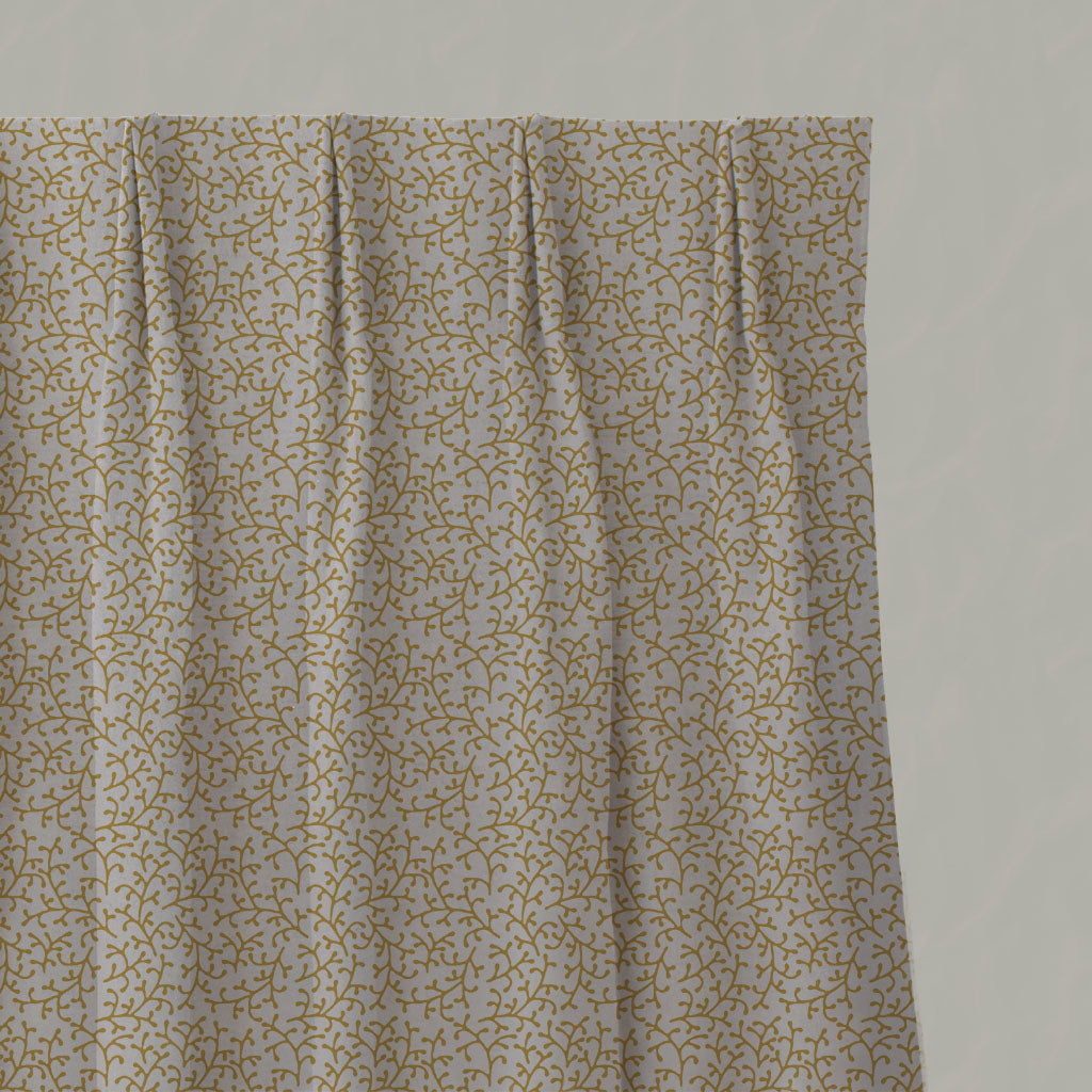Yellow Botanical Linen Pleated Curtains - Phila Mustard - Natural base fabric.