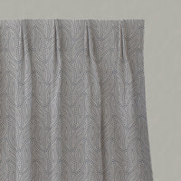 Blue Patterned Linen Pleated Curtains - Pia Denim - Natural base fabric.