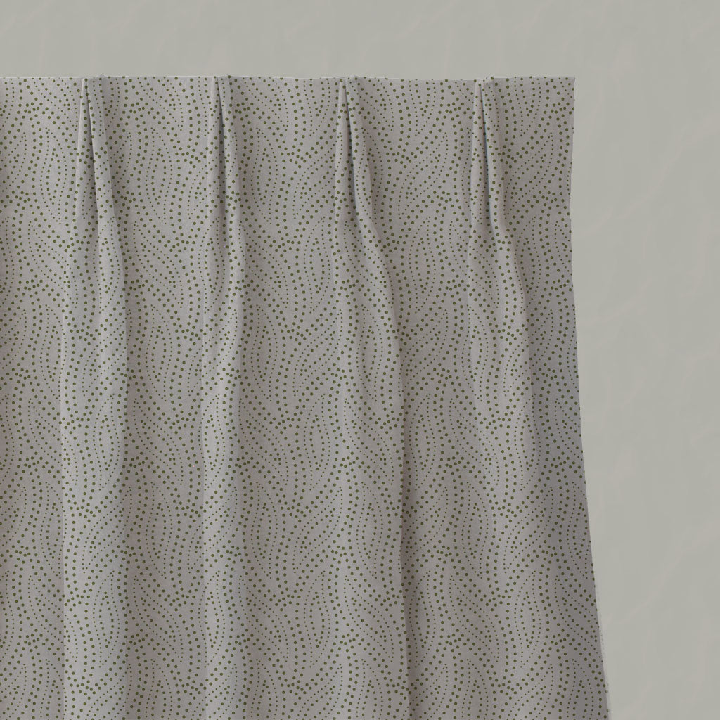 Green Patterned Linen Pleated Curtains - Pia Leaf - Natural base fabric.
