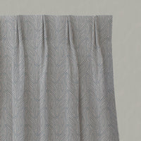Blue Patterned Linen Pleated Curtains - Pia Marine - Natural base fabric.