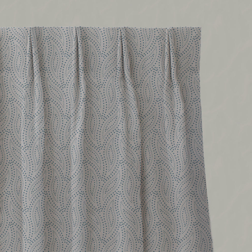Blue Patterned Linen Pleated Curtains - Pia Marine - Natural base fabric.