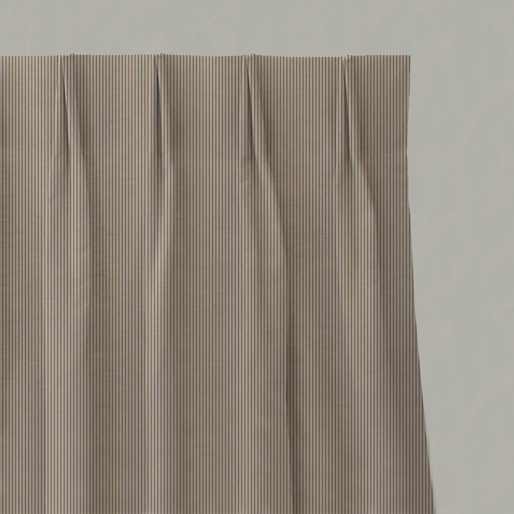 Orange / Yellow Striped Linen Pleated Curtains - Pinni Gold Ochre - Natural base fabric.