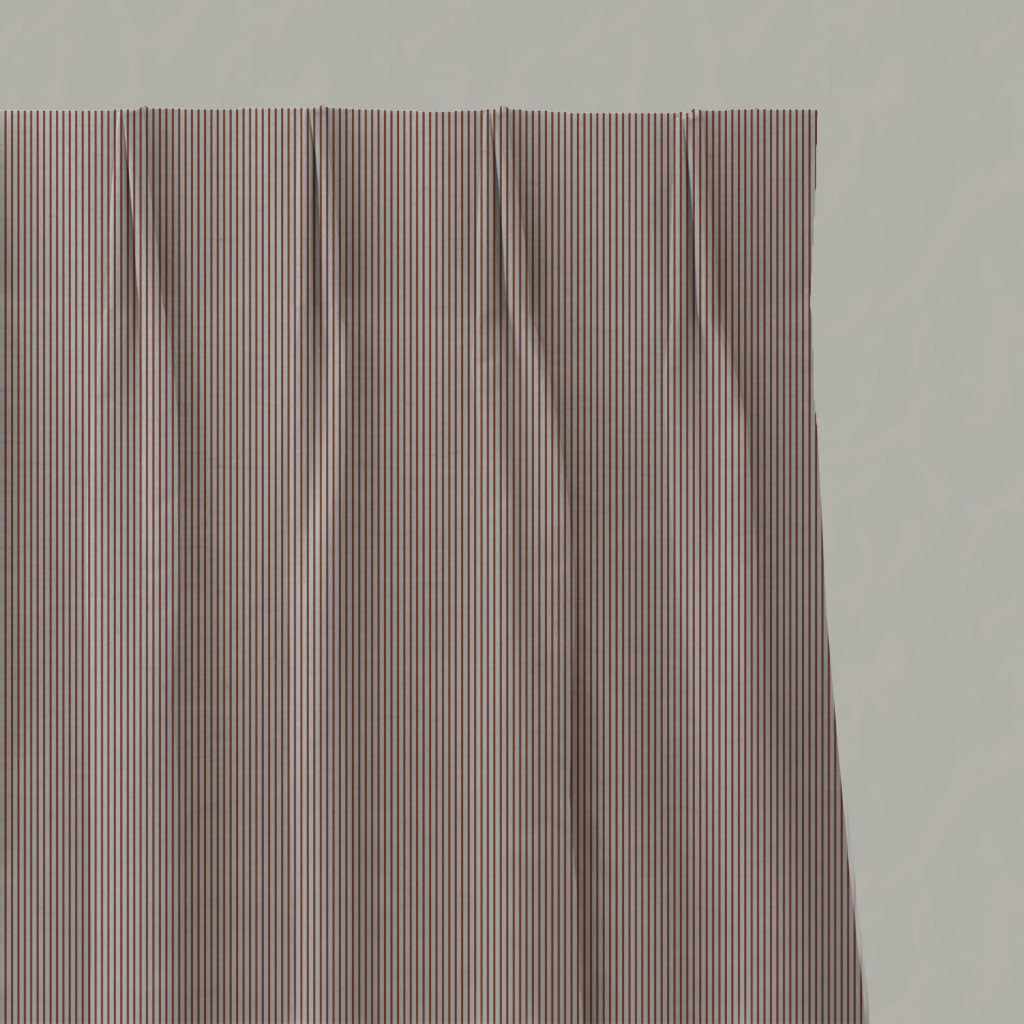 Red / Orange Striped Linen Pleated Curtains - Pinni Terracotta - Natural base fabric.