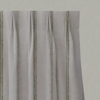 Green Striped Linen Pleated Curtains - Rae Khaki - Natural base fabric.