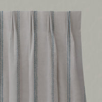 Blue Striped Linen Pleated Curtains - Rae True Blue - Natural base fabric.