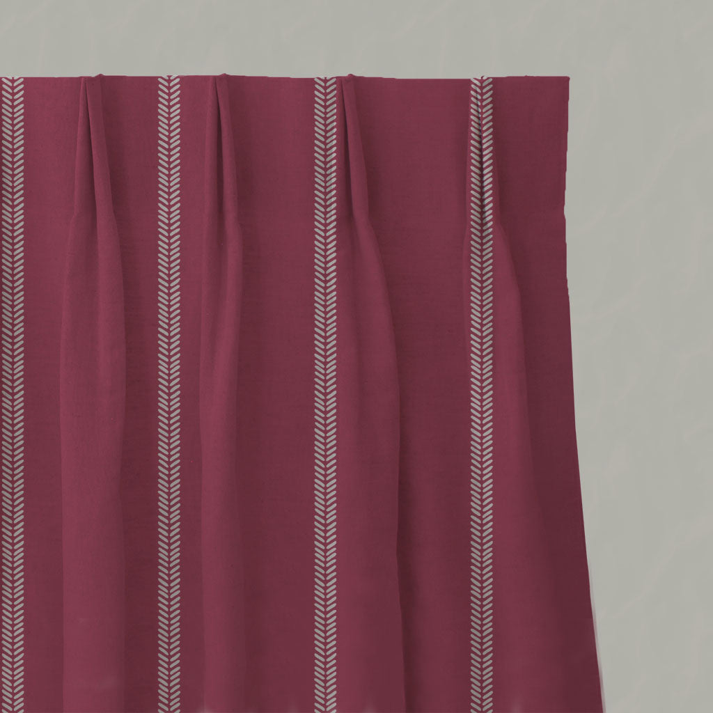 Red Striped Linen Pleated Curtains - Rana Cherry - Natural base fabric.