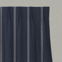 Blue Striped Linen Pleated Curtains - Rana Deep Blue - Natural base fabric.