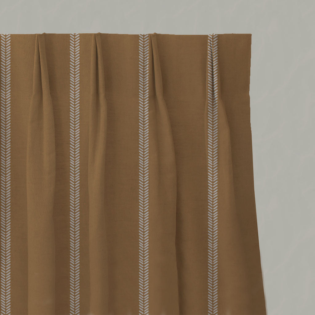 Orange / Yellow Striped Linen Pleated Curtains - Rana Gold Ochre - Natural base fabric.