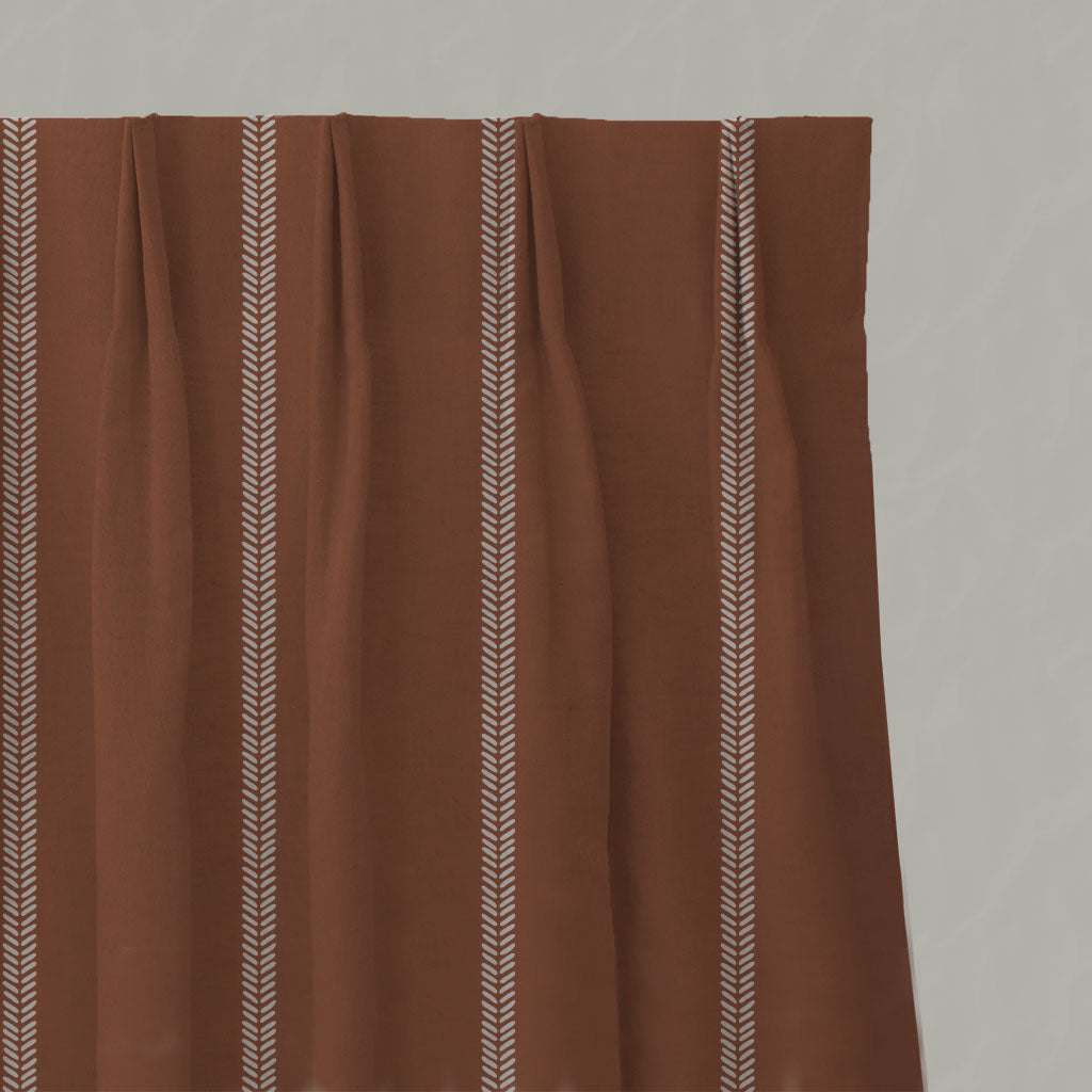 Red / Orange Striped Linen Pleated Curtains - Rana Terracotta - Natural base fabric.