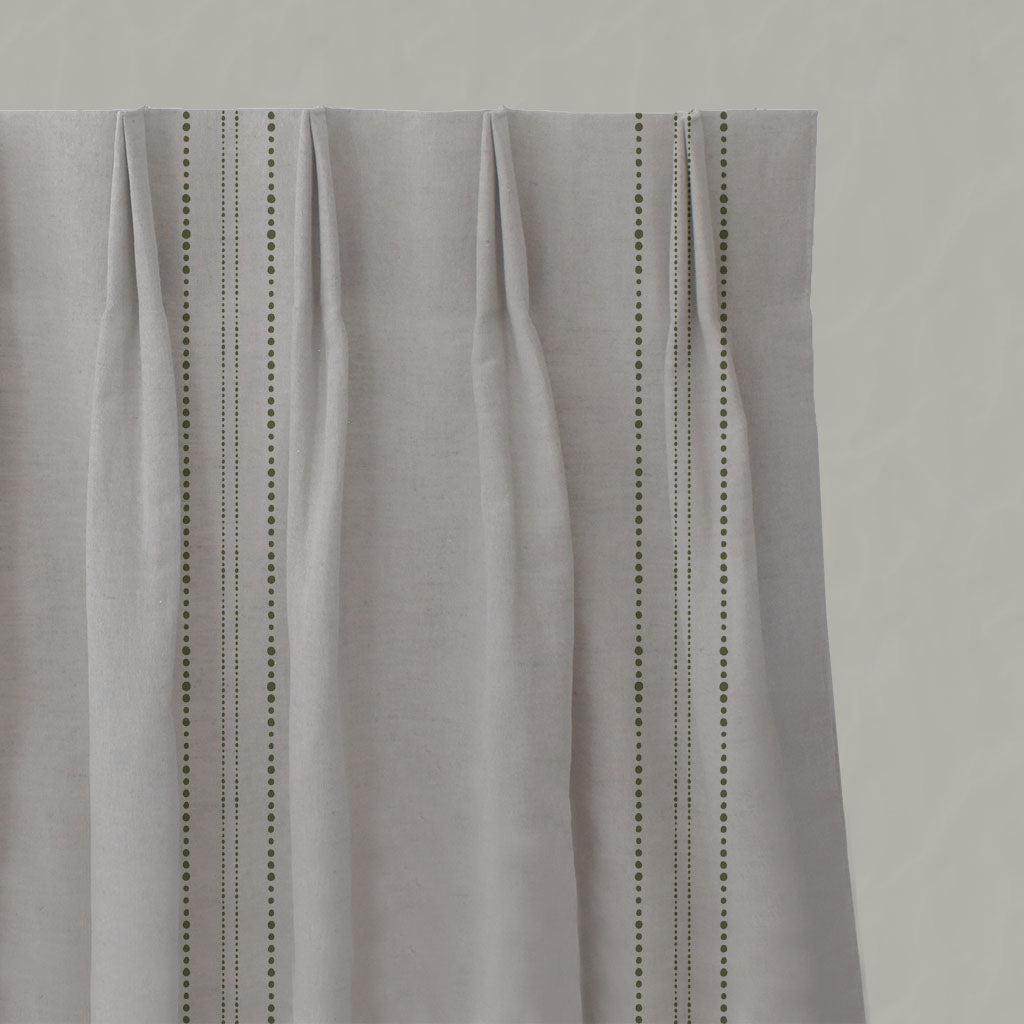 Green Striped Linen Pleated Curtains - Reyna Khaki - Natural base fabric.
