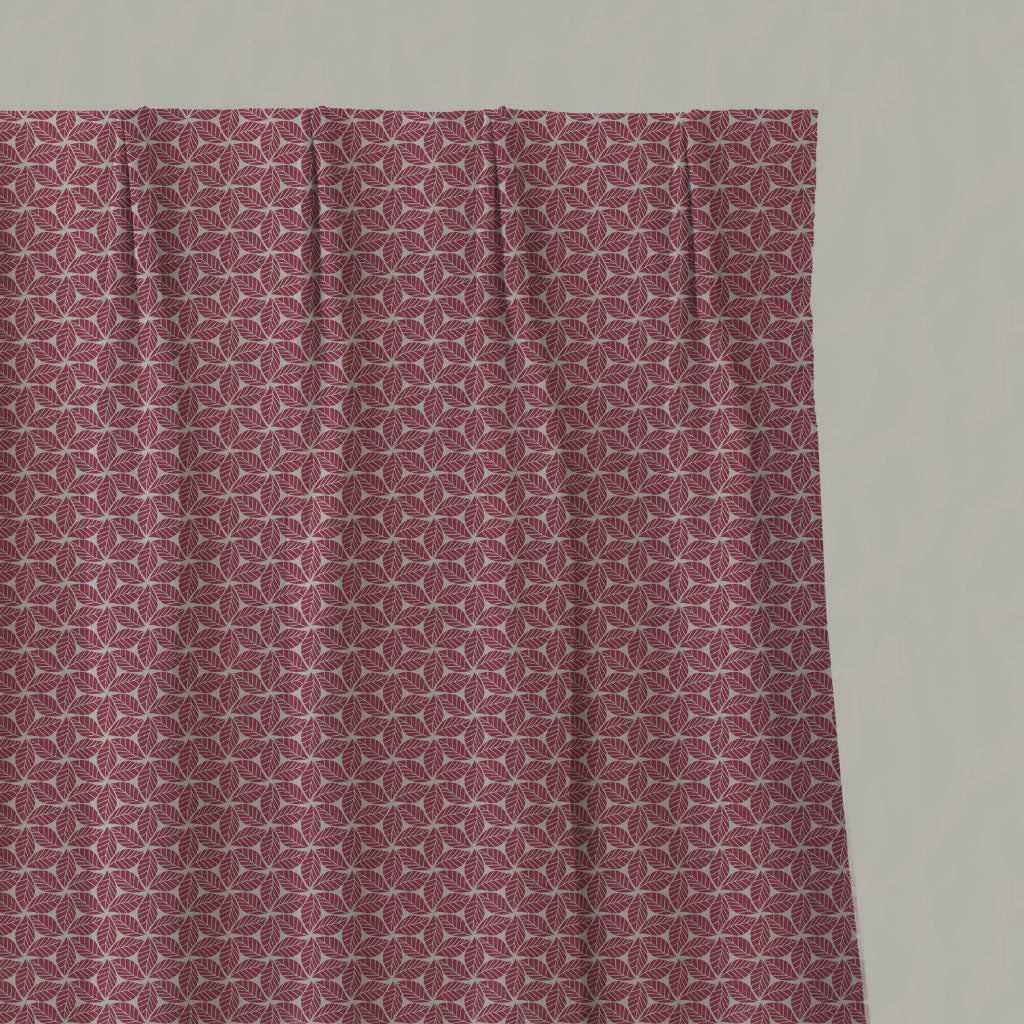 Red Botanical Linen Pleated Curtains - Saana Cherry - Natural base fabric.