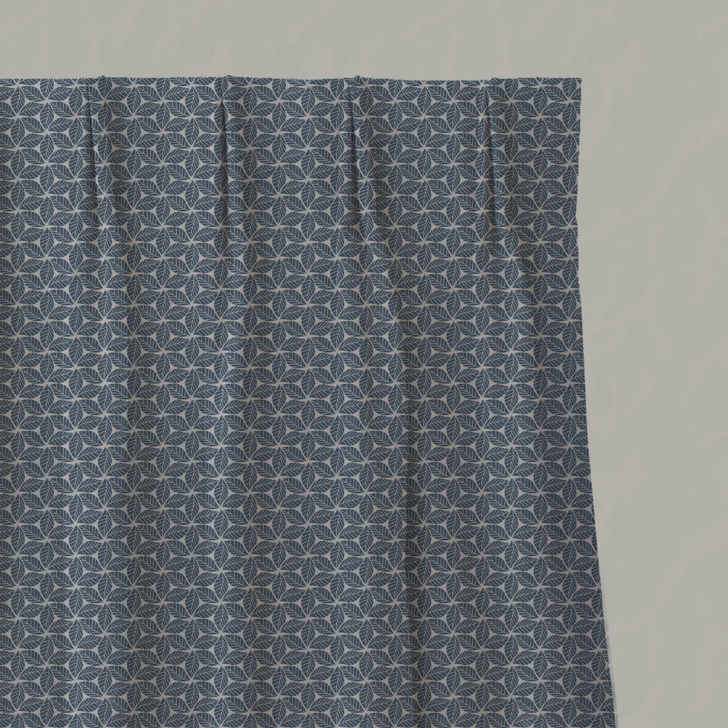 Blue Botanical Linen Pleated Curtains - Saana Denim - Natural base fabric.