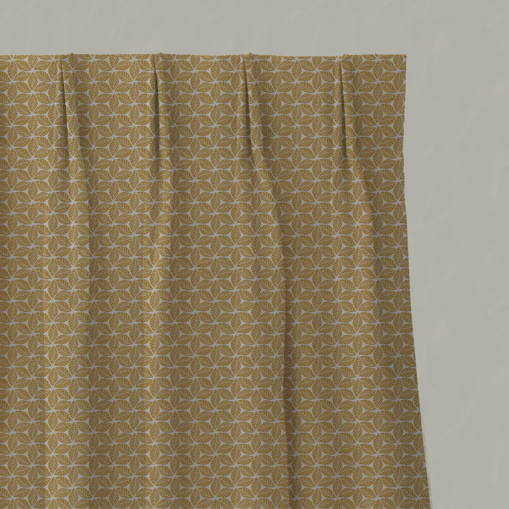 Yellow Botanical Linen Pleated Curtains - Saana Mustard - Natural base fabric.
