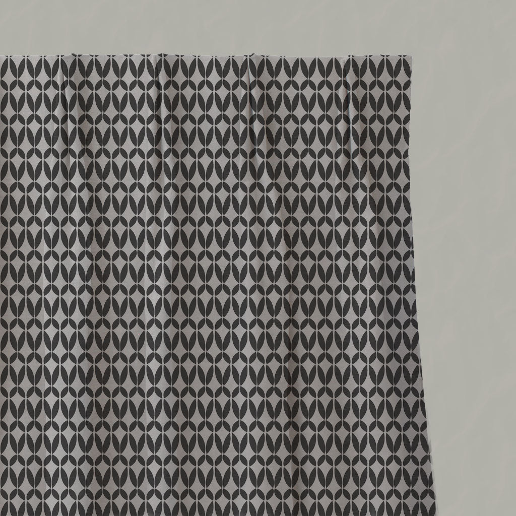 Grey Patterned Linen Pleated Curtains - Siruna Charcoal - Natural base fabric.