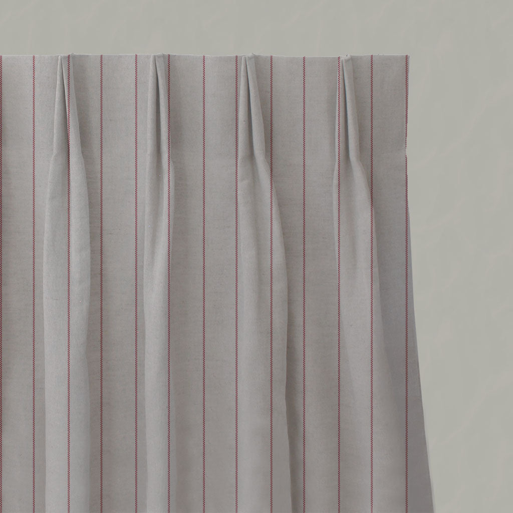 Red Striped Linen Pleated Curtains - Solveig Cherry - Natural base fabric.