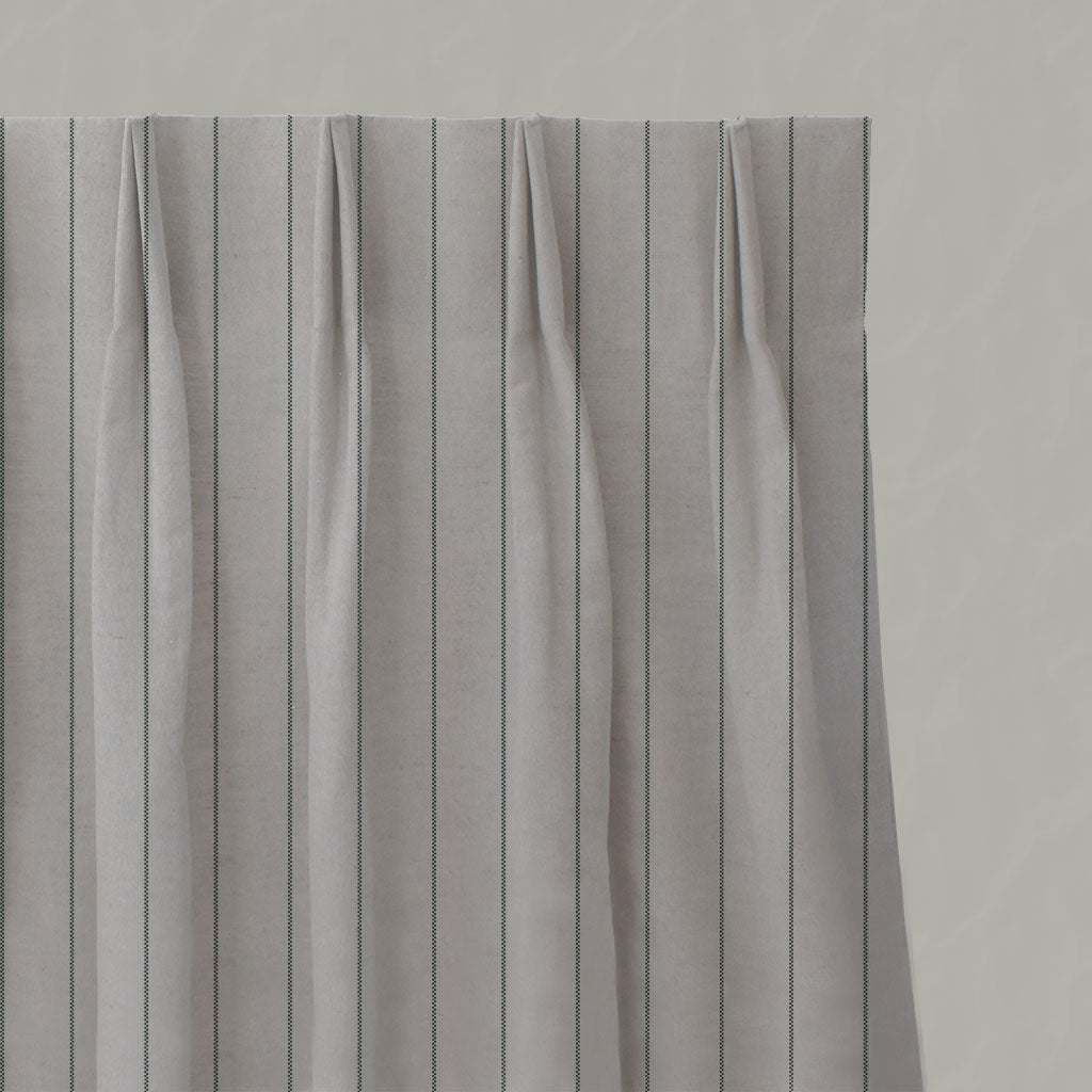 Green Striped Linen Pleated Curtains - Solveig Dark Pine - Natural base fabric.
