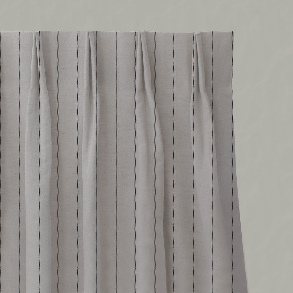 Black Striped Linen Pleated Curtains - Solveig Noir - Natural base fabric.