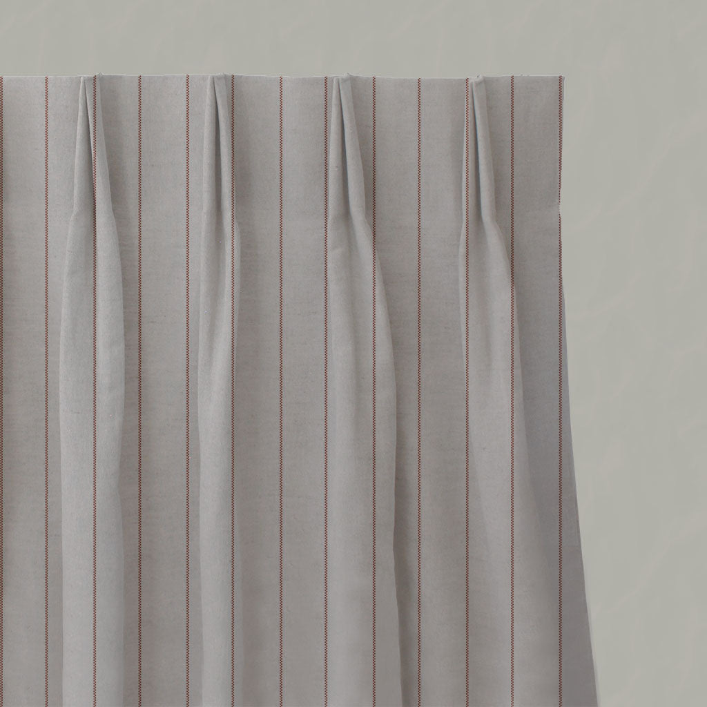 Red / Orange Striped Linen Pleated Curtains - Solveig Terracotta - Natural base fabric.