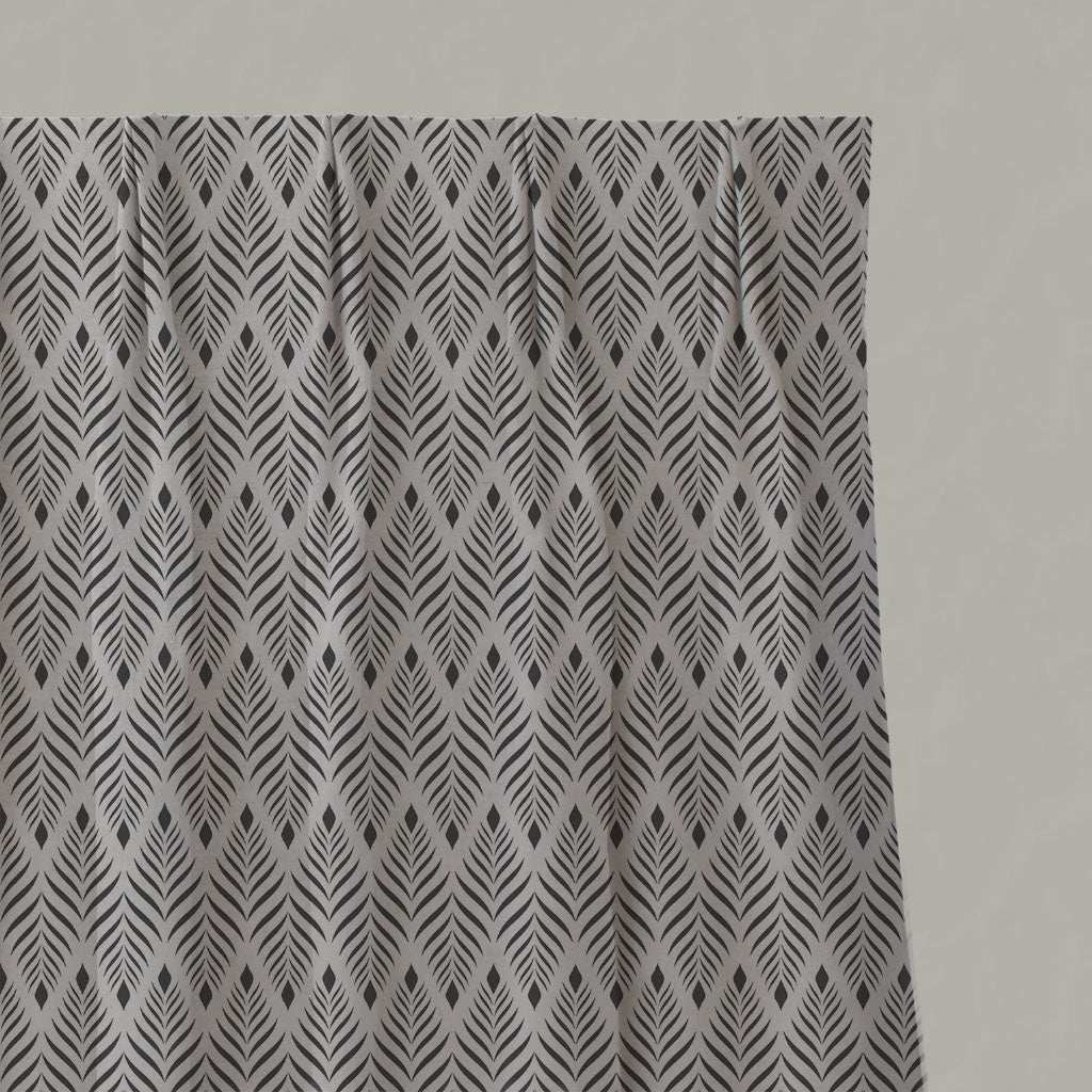 Grey Patterned Linen Pleated Curtains - Sylvia Charcoal - Natural base fabric.