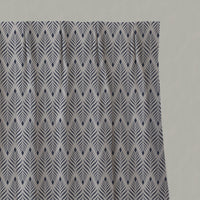 Blue Patterned Linen Pleated Curtains - Sylvia Deep Blue - Natural base fabric.