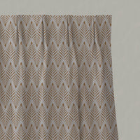 Orange / Yellow Patterned Linen Pleated Curtains - Sylvia Gold Ochre - Natural base fabric.