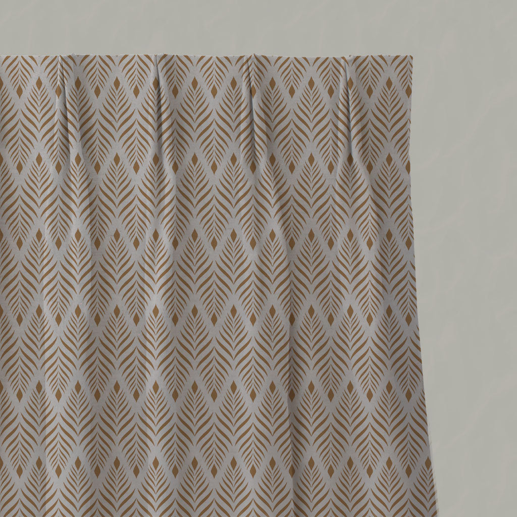 Orange / Yellow Patterned Linen Pleated Curtains - Sylvia Gold Ochre - Natural base fabric.