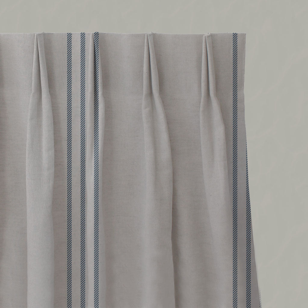 Blue Striped Linen Pleated Curtains - Telma Denim - Natural base fabric.