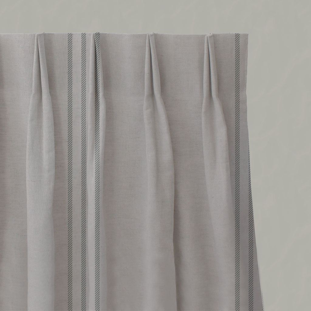 Grey Striped Linen Pleated Curtains - Telma Greige - Natural base fabric.