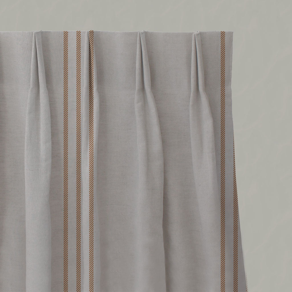 Orange Striped Linen Pleated Curtains - Telma Tangerine - Natural base fabric.