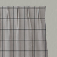 Grey Checked Linen Pleated Curtains - Tove Ash - Natural base fabric.