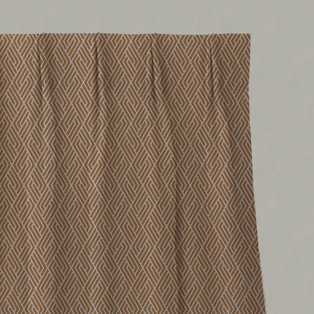 Orange Patterned Linen Pleated Curtains - Vera Tangerine - Natural base fabric.