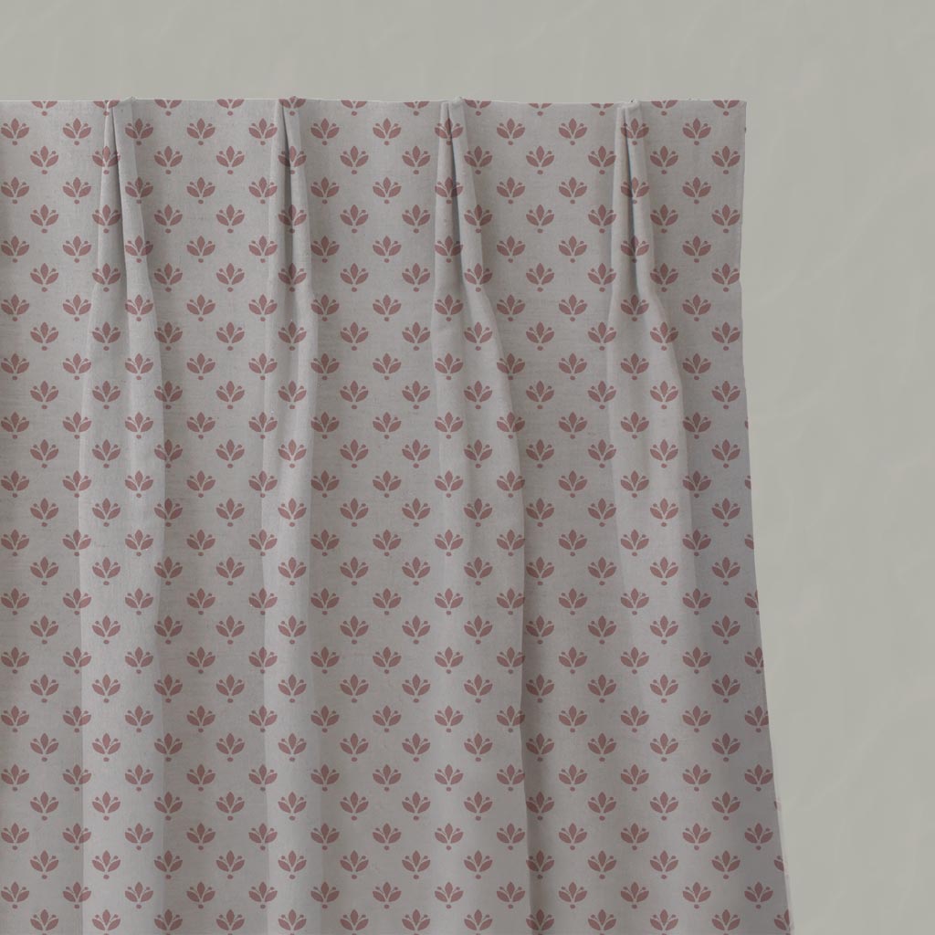 Pink Botanical Linen Pleated Curtain - Olgie Dusty Pink - Natural base fabric.