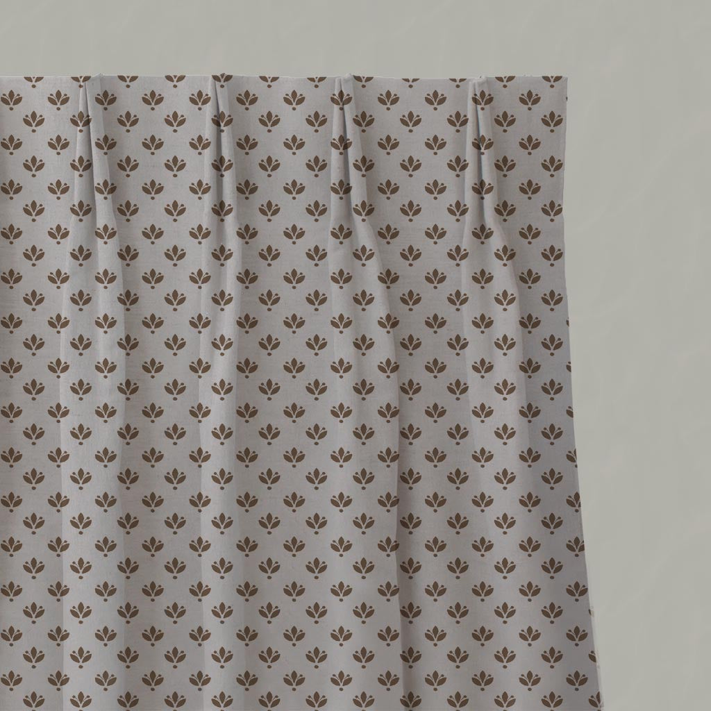 Brown Botanical Linen Pleated Curtain - Olgie Sand - Natural base fabric.