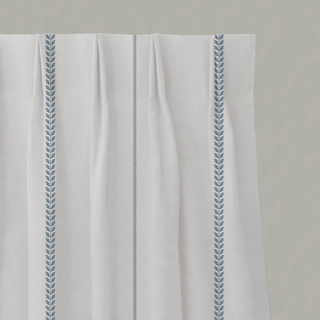 Blue Striped Linen Pleated Curtains - Berit Agate Blue - White base fabric.