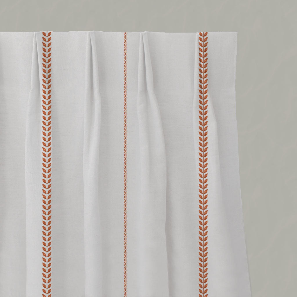Red / Orange Striped Linen Pleated Curtains - Berit Terracotta - White base fabric.