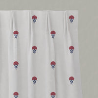 Red Patterned Linen Pleated Curtains - Cheyenne Wine Blue - White base fabric.