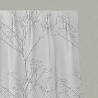 Neutral / Grey Floral Linen Pleated Curtains - Cicely Grey Sand - White base fabric.