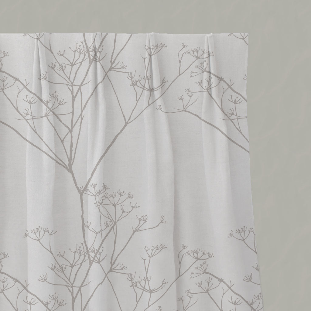 Neutral / Grey Floral Linen Pleated Curtains - Cicely Grey Sand - White base fabric.