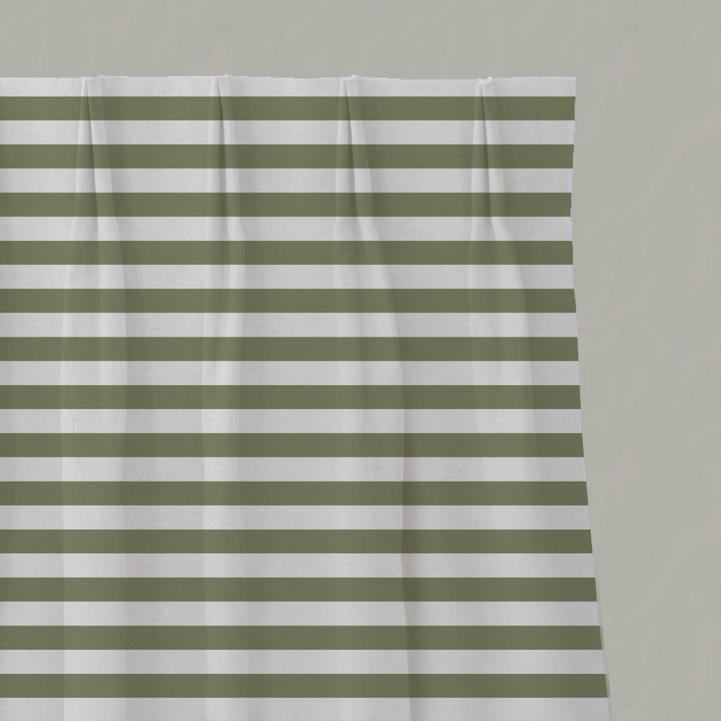 Green Striped Linen Pleated Curtains - Della Moss-WHT - White base fabric.