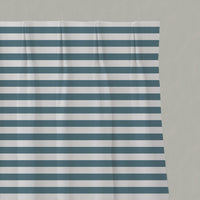 Blue Striped Linen Pleated Curtains - Della Paris Blue-WHT - White base fabric.